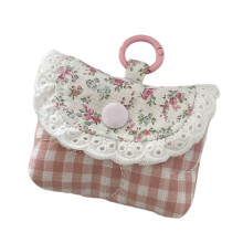 Earphone Storage Bag Floral Print Coin Purse Small Wallets Lace Change Purse  Pink