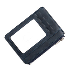 Stylish Blocking Card Holder With Clear Window Access Zippered Purse for Women Blue