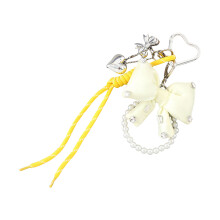 Elegant Bows Bag Charm Bags Pendant Artificial Pearls Keychain Accesory Keyring Yellow