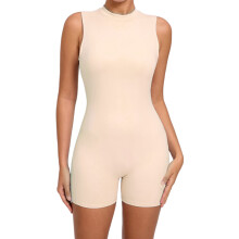 Backless Rompers for Women Bodycon Jumpsuit Workout Rompers Sports Jumpsuit Beige L