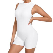 Women's Short Bodycon Jumpsuit Yoga Workout Bodysuit Sports Romper for Fitness White M