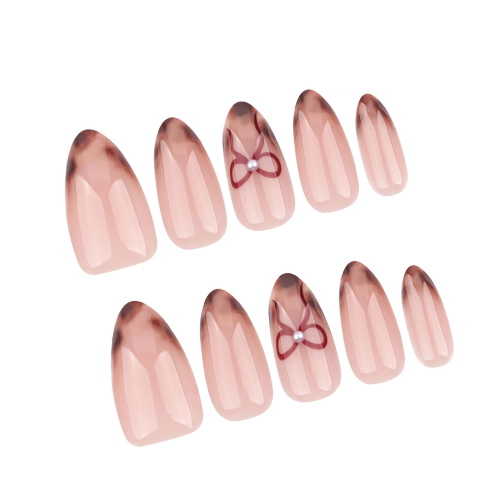 24pcs French Tips Press On Nail Acrylic Stick On Nail with Bowknot Leopard