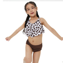 Kid Girl 2 Piece Ruffled Tankini Set High Waist Bathing Suit for Girl Leopard print C