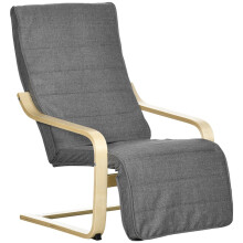 Relaxfauteuil met verstelbare voetensteun, frame van berkenhout, grijs