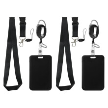 2Set ID Badge Card Holder Detachable Neck Lanyard Strap,Retractable Badge Reel Black