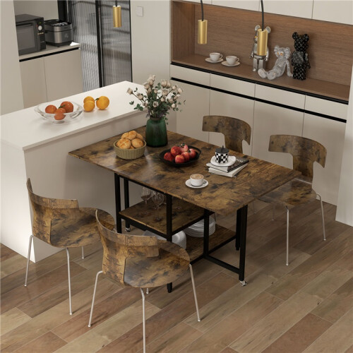 Industrial Folding Dining Table Brown Black 140 cm 2