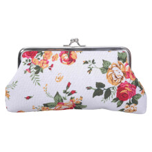 Floral Coin Purse,Trendy Cute Wallets with Clasp Vintage Car Coin Pouch Handbag White