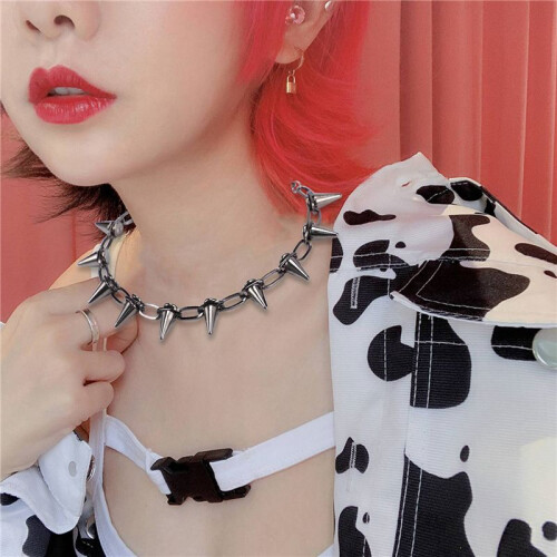 3X Metal Spikes Studs Rivets Punk Goth Necklace Choker Collar 1
