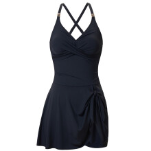 Piece Swimdress Skirted Swimsuit For Women Push Up V Neck Bathing Suit Black L