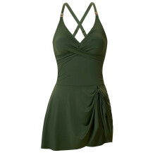 Piece Skirted Swimwears For Women Push Up V Neck Swimdress with Briefs Army Green S