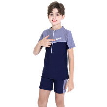 Boys Swimming Shirt Set Short Sleeves Swimwear Two Pieces Swimsuit for Purple 150CM