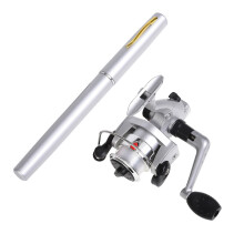 Mini Telescopic Aluminum Pen Style Fishing Rod with Fishing Reel Accessory Set Silver