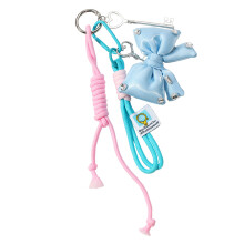 Stylish Heart Bows Purse Accessory Car Keychain with Blue Woven Cord Bag Pendant blue