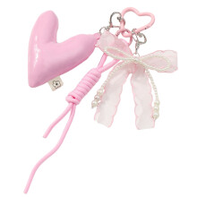 Unique Heart Bows Bag Charm With Blue Cord And Faux Pearls Detail Bag Ornament pink