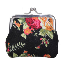Retro Flower Coin Purse Wallet Clutch Bag Kiss Lock Change Purse Trinkets Pouch Black