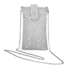 Sac bandoulière assorti, pochette pour téléphone avec chaîne strass brillants, petite pochette bandoulière