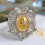 Vintage Sterling Silver Shiny Full Diamond Ring Citrine Ring Flowers Cubic_hb 1