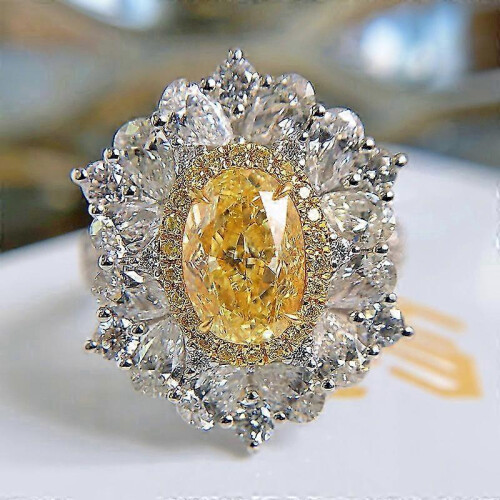 Vintage Sterling Silver Shiny Full Diamond Ring Citrine Ring Flowers Cubic_hb