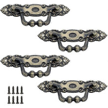 4x Vintage Bronze Drawer Handle Engraved Door Handle with Screws compatible with Dresser Cabinet