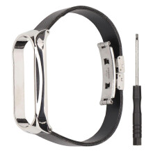 Bracelet de rechange compatible avec la montre connectée Xiaomi Mi Band 6 - Bracelet noir et boîtier argenté