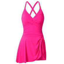 Women Push Up V Neck Swimwears Piece Swimdress Skirted Bathing Suit Rose pink M
