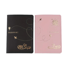 2Pcs Slim Passport Covers PU Leather Travel Essential For Couples Pink and black Pointer