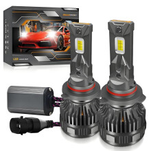 Bombilla de faro LED para coche 9005, pack de 2 unidades, 50 W, 6000 lm, 6000 K, doble tubo de cobre, color gris metalizado