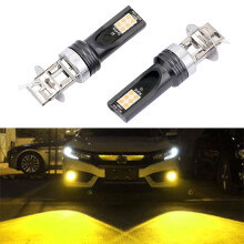 Pair of H3 LED Fog Light Bulbs, 12V-24V 12W 3000K 800LM, 12 x 3030 Chips, Yellow Light for Automotive Driving Lamps