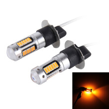 Pair of H3 10W 12V Car Fog Light Bulbs with 30 4014 LED Chips, Amber Orange Light, Replacement Lamps for Vehicles