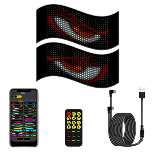 Ultra-Thin Waterproof Flexible LED Matrix Display Screen Set, 2 Pack 16 x 32 USB Car Light Panels for Windscreen Display