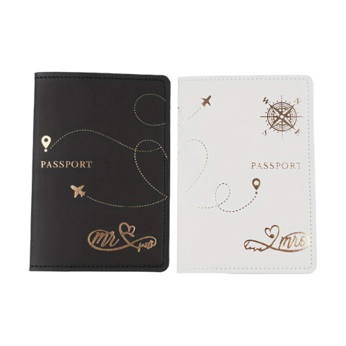 2Pcs Multi Functional PU Leather Passport Case Fashionable Travel Black and white Pointer