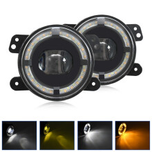 Fog Light Pair for Jeep Wrangler JK 2 Door 2007-2015, 4 Inch Single Lens with Light Guide, Yellow and White Front Lamps
