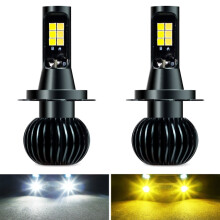 2 Pack H7 LED Fog Light Bulbs, Dual Colour White and Amber, DC 9-32V 30W 3000LM, IP65 Waterproof for Cars, 12 CSP LEDs