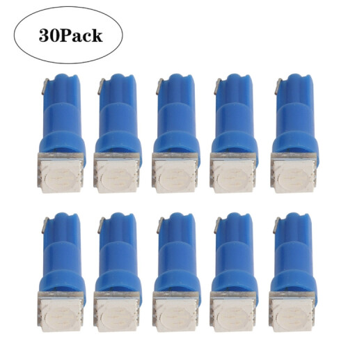 30PCS T5 1 LED SMD 5050 Car Dashboard Indicator Bulbs, Blue Interior Instrument Panel Replacement Lights