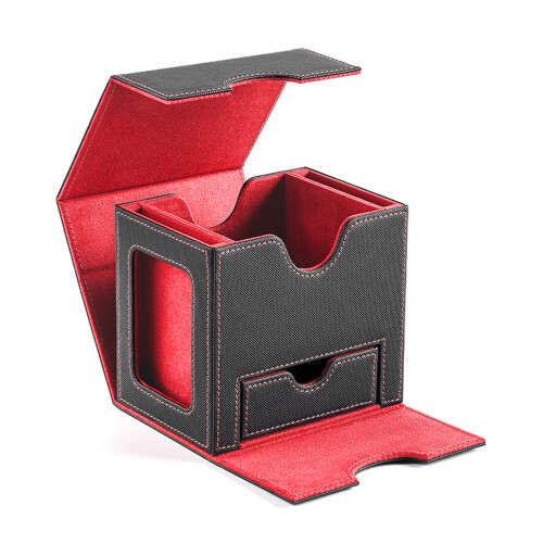 Stylish Card Storage Box Container For Game Enthusiast with Clear Display Window Red