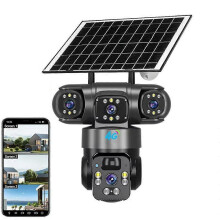 V380 Solar-Sicherheitskamera IP66 wasserdicht 3 Objektive 4G Outdoor PTZ 6MP Überwachungskamera