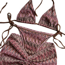 3 Pcs Bathing Suit for Women Striped Swimwear Ladies Backless Swimsuit Light brown L