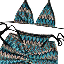 Backless Bathing Suit for Women 3 Pcs Split Swimsuit Striped Swimwear Navy blue L
