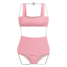 Two Pcs Split Bathing Suit for Women Sport Swimsuit Solid Color Swimwear Pink L