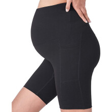 Pregnancy Pilates Shorts with Two Pocket for Women High Waist Maternity Shorts Black XL