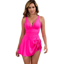 Elegant Solid Color Swimsuit Women's Swimdress for Beach Vacations Pool Rose pink XXL