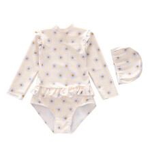 2Pcs/set Children's Swimwear Long Sleeve Quick Dry Fabric Includes Swim Hat Dots M