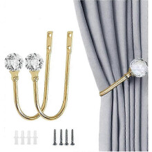 Wandmontierte Gardinenhalter mit klarer Kristallkugel, moderne dekorative Metall-Fenstergardinenhalter mit Schrauben (Gold)