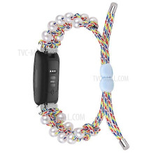 Verstelbare nylon gevlochten polsband met kralen, compatibel met Fitbit Inspire 2.
