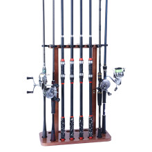 Fishing Rod Storage Holder for Garage Wood Fishing Rod Rack Holds Walnut paint 14 bits