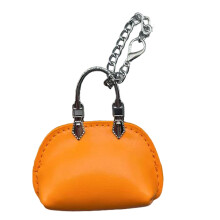Portable Leather Keyring Wallet Keychain Bag Charm Decors For Travel Orange silver chain