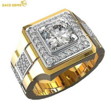 Nieuwe imitatie Mozambikaanse diamanten horloge herenring, verguld tweekleurige verlovingsring