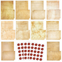 Paper Stationery Set with 50 Lined Letter Paper 50 Envelopes 60 Seal Label Retro