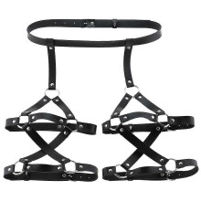 Wabjtam Ceinture en cuir noir avec chaîne de taille, harnais de jambe, jarretière, bijoux de corps rave pour femmes et filles