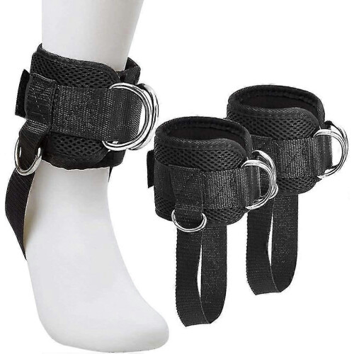 1 Pair Adjustable Padded D-ring Ankle Cuffs for Cable Machine Kickback
